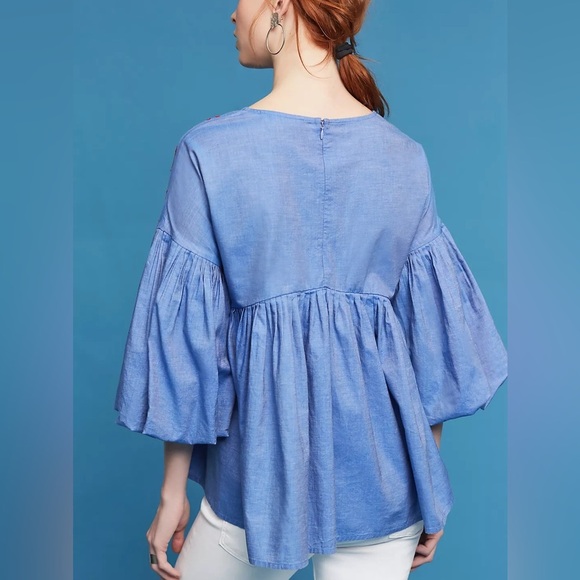 Hemant & Nandita Lianna Bubble Sleeve Embroidered Top Red Blue XS - Picture 3 of 7